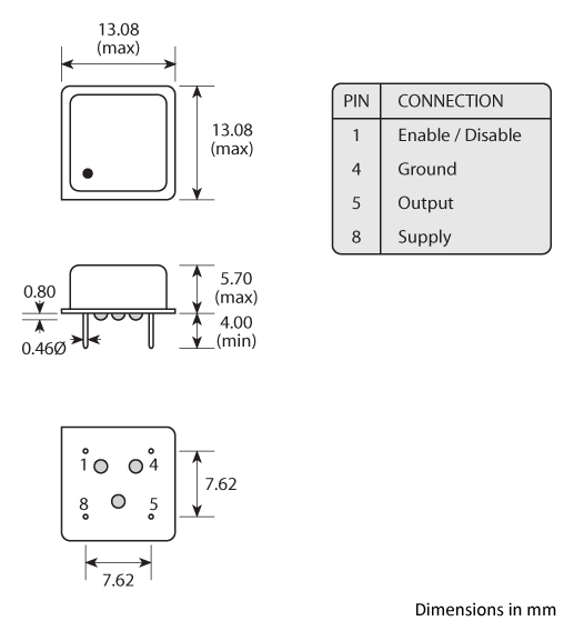 3 pin DIL leaded Golledge oscillator package with enable disable function drawing. 3 pin DIL leaded Golledge oscillator package with enable disable function drawing.