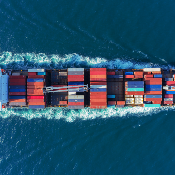 Marine boat carrying crates