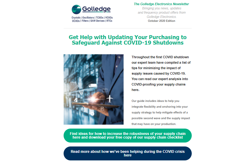 Featuring our most competitive product highlights and ways to get help with COVID-proofing your supply chain with our checklist of tips to help minimise the impact of COVID-19 on your manufacturing.