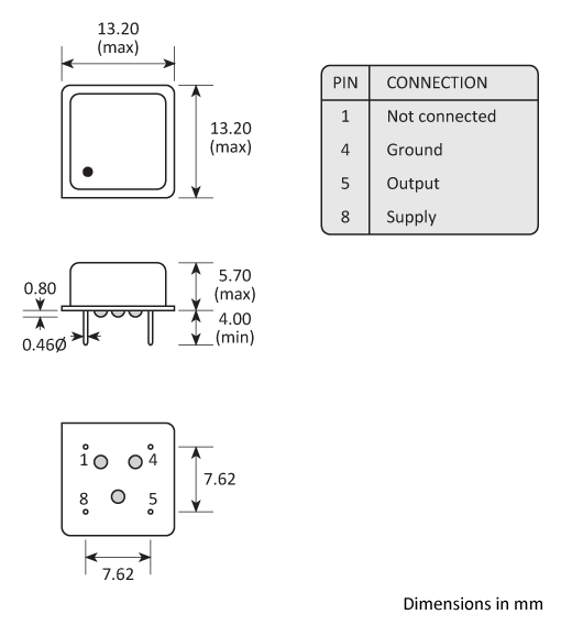3 pin DIL leaded Golledge oscillator package drawing. 3 pin DIL leaded Golledge oscillator package drawing.