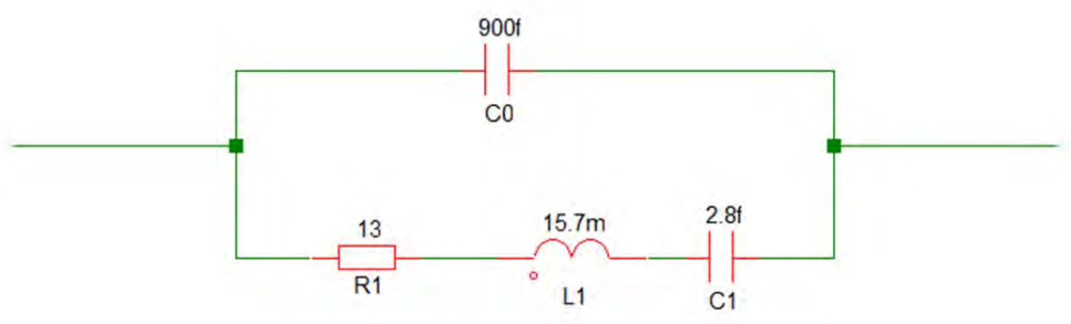 An example circuit showing the crystal electrical model. 