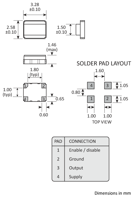 4-pad 3.3 x 2.6 x 1.5mm (3326) package 4-pad 3.3 x 2.6 x 1.5mm (3326) package