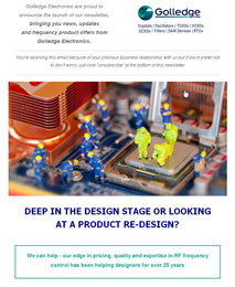 The Golledge Electornics May 2016 newsletter features product updates and introductions, including automotive and high frequency inverted mesa.