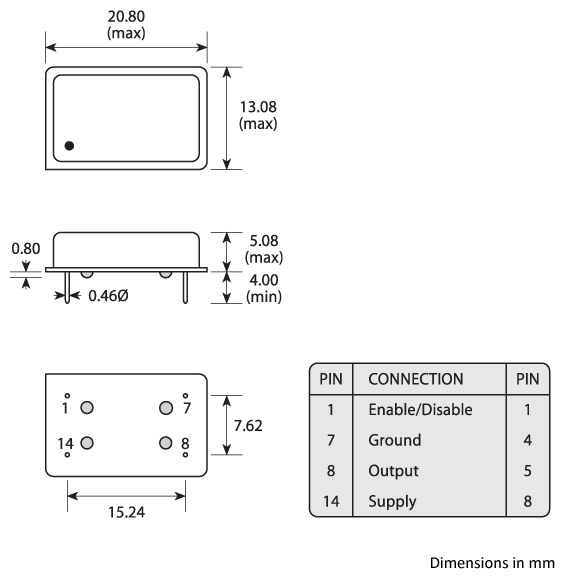 Golledge 14-pin DIL thru-hole oscillator package Golledge 14-pin DIL thru-hole oscillator package