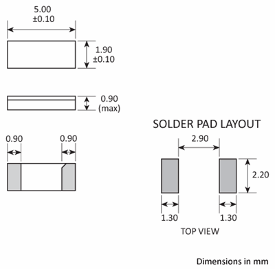 Package footprint and pad configuration drawing for the Golledge CC4V-T1A Crystal showing full dimensions.