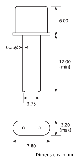 Package footprint and pad configuration drawing for the Golledge UM-5 Crystal showing full dimensions. Package footprint and pad configuration drawing for the Golledge UM-5 Crystal showing full dimensions.