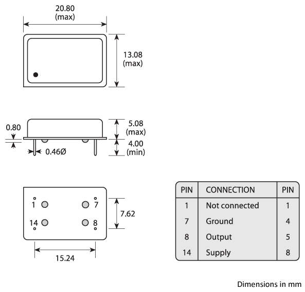 Golledge 14-pin DIL thru-hole oscillator package