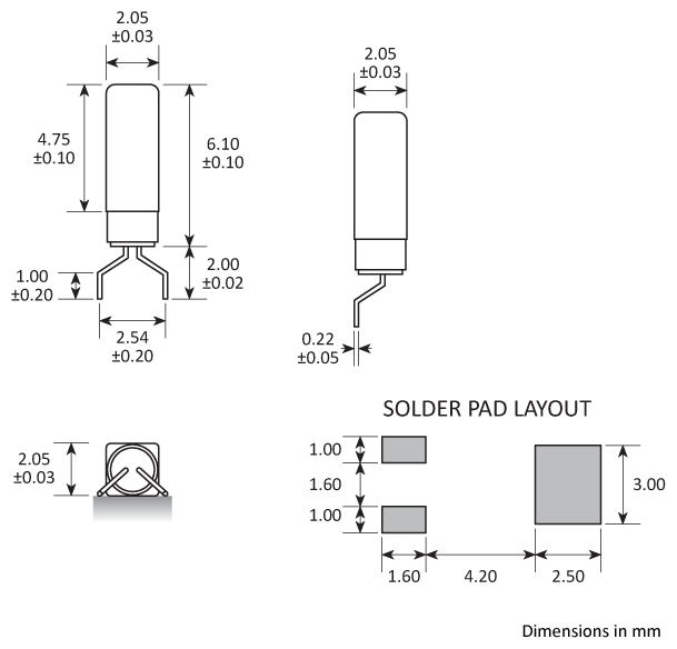Package footprint and pad configuration drawing for the Golledge MS1V-T1K Crystal showing full dimensions. Package footprint and pad configuration drawing for the Golledge MS1V-T1K Crystal showing full dimensions.